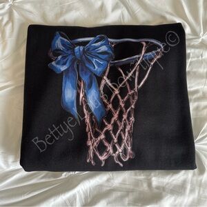 New Black Gildan sweatshirt blue coquette bow basketball Adult S M L XL